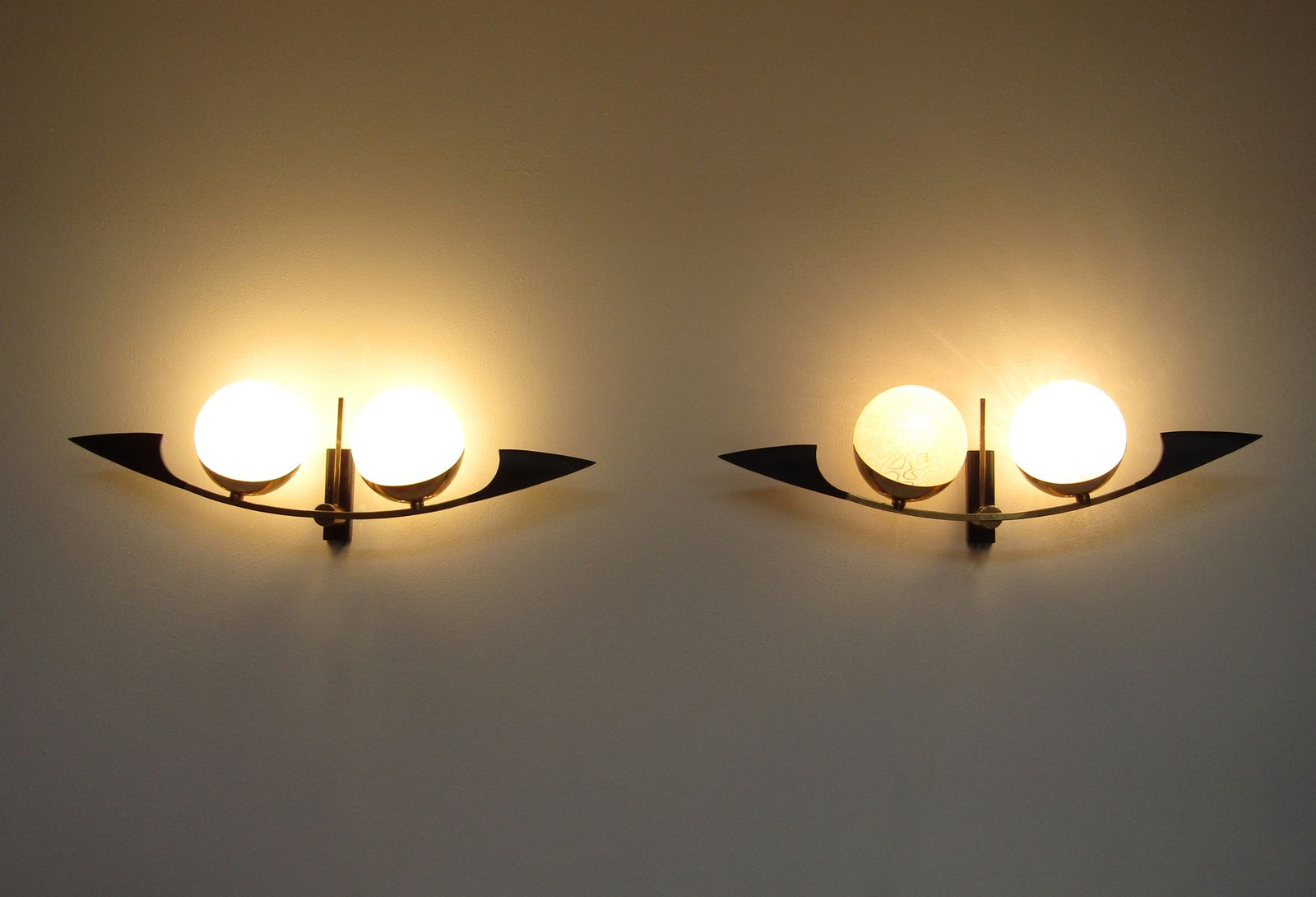 Pair Of Large 1960s French Etched Globe Madmen Sconces By Maison Arlus C.1960 photo for sale