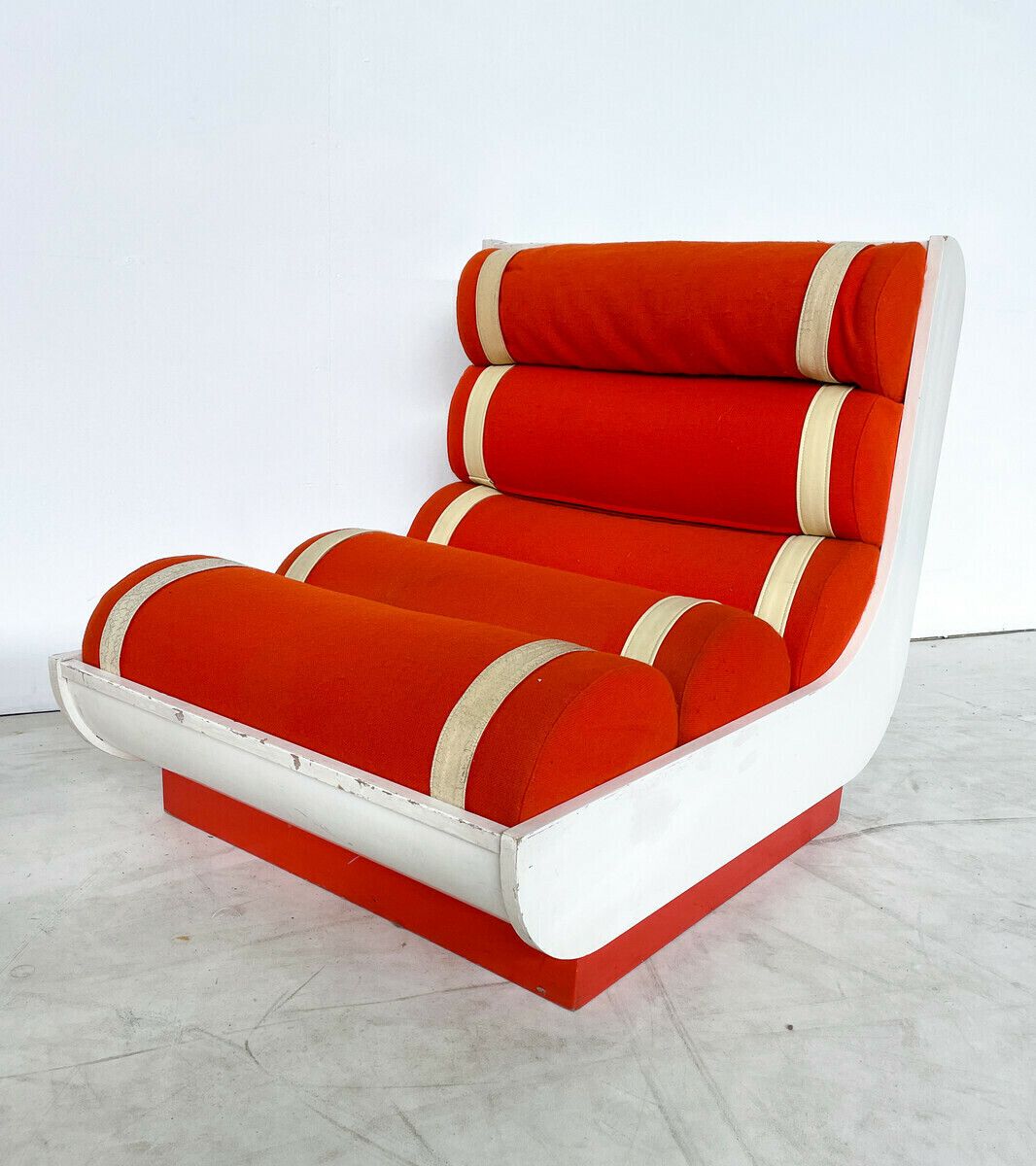 Pair Of Red Italian Mid Century Modern Armchairs photo for sale