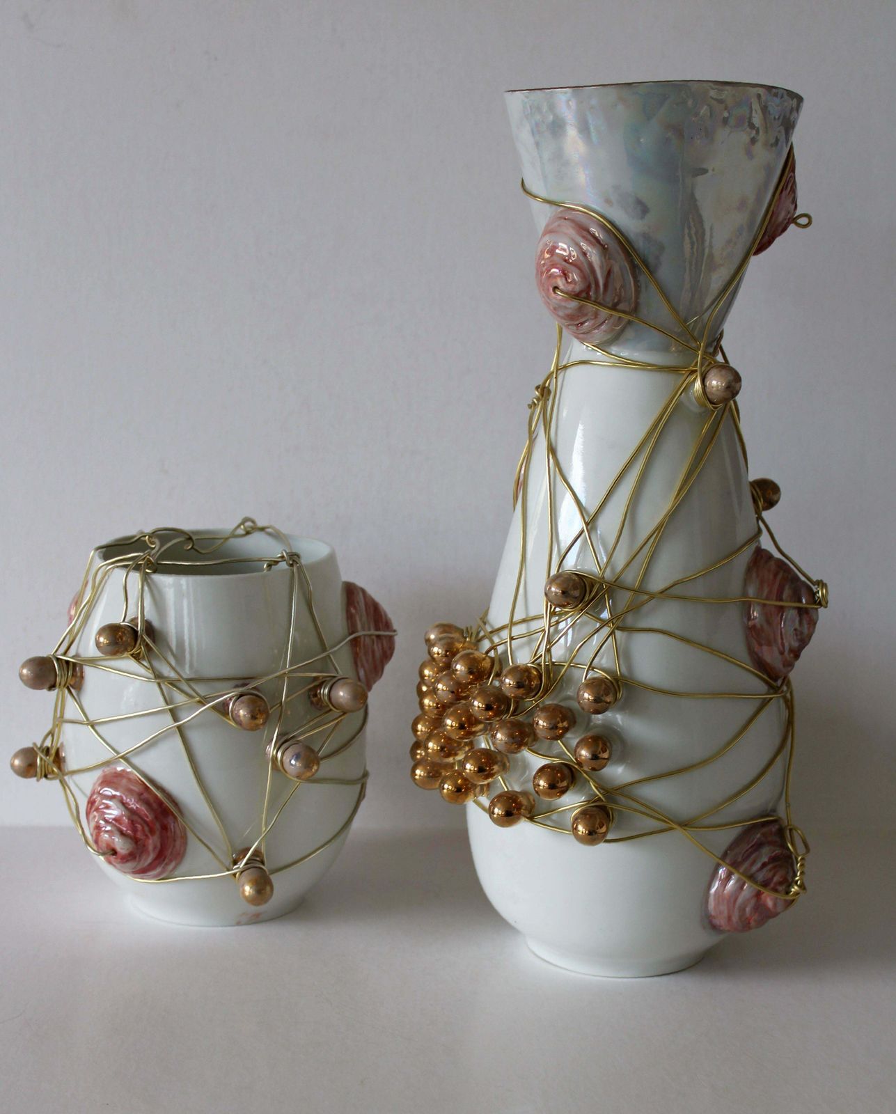 Inese Brants Vases With Wires   Set Of Two 2009, Porcelain, Wire,