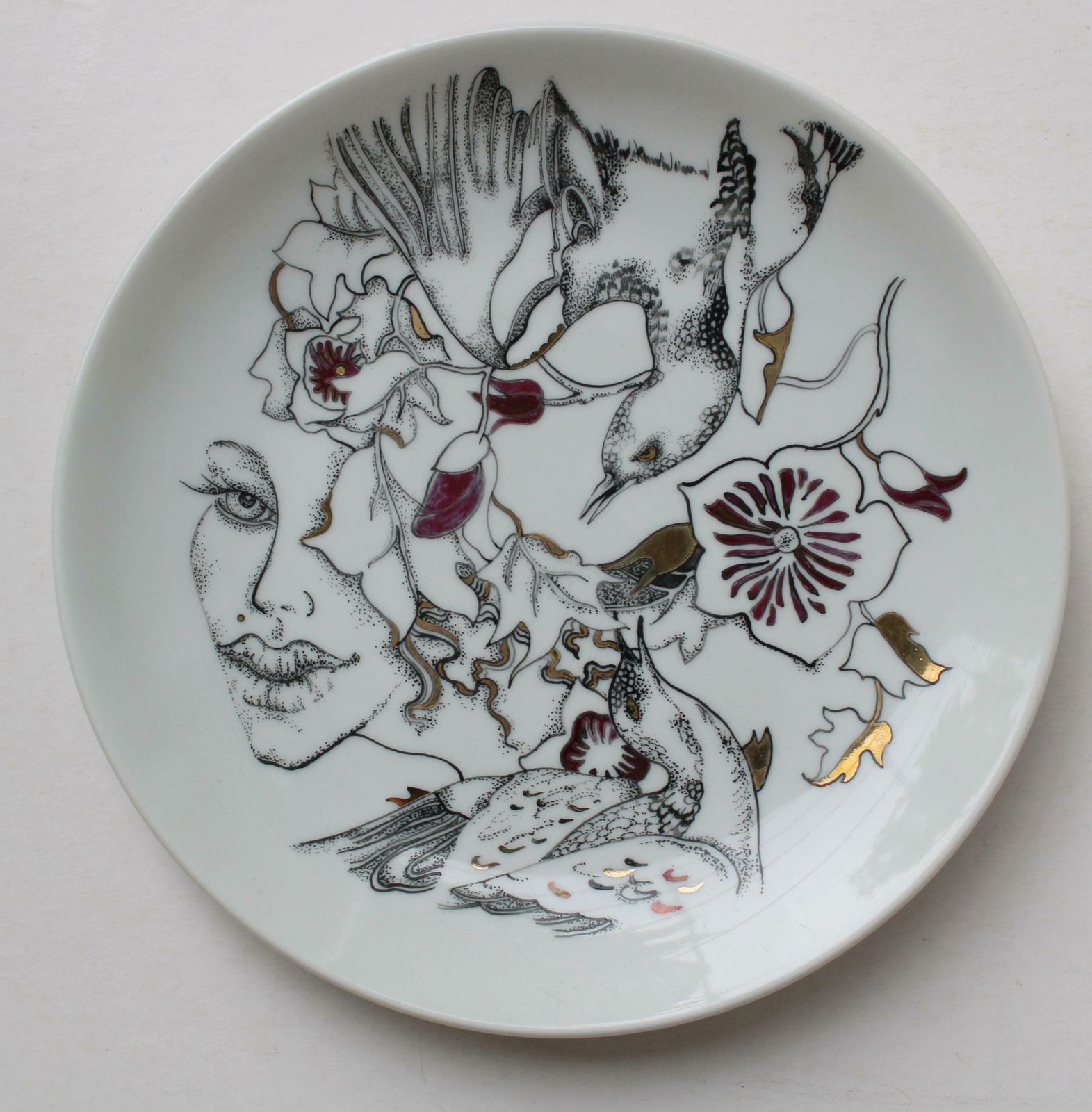 Ieva Liepina Birds 2009, Painted Porcelain Plate,