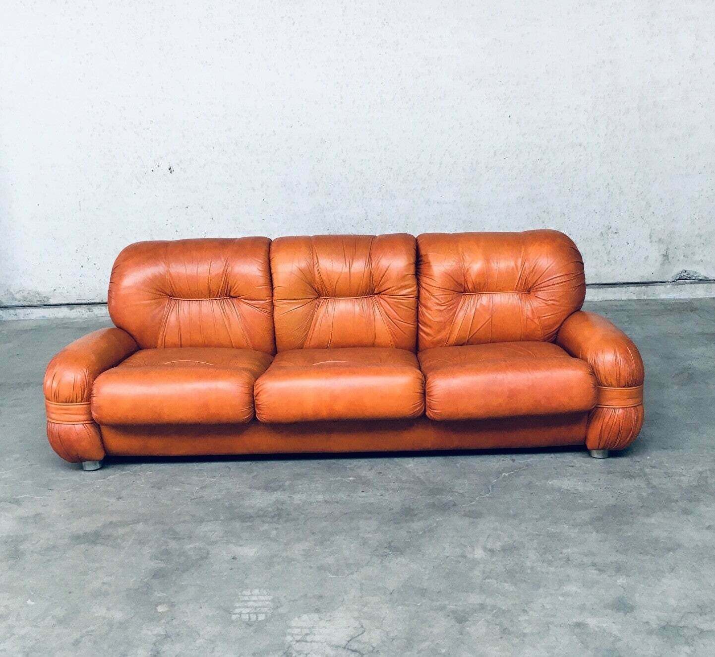 Italiaans Design Leren 3 Zitsbank, Mid Century Modern, Jaren 1970 photo buy