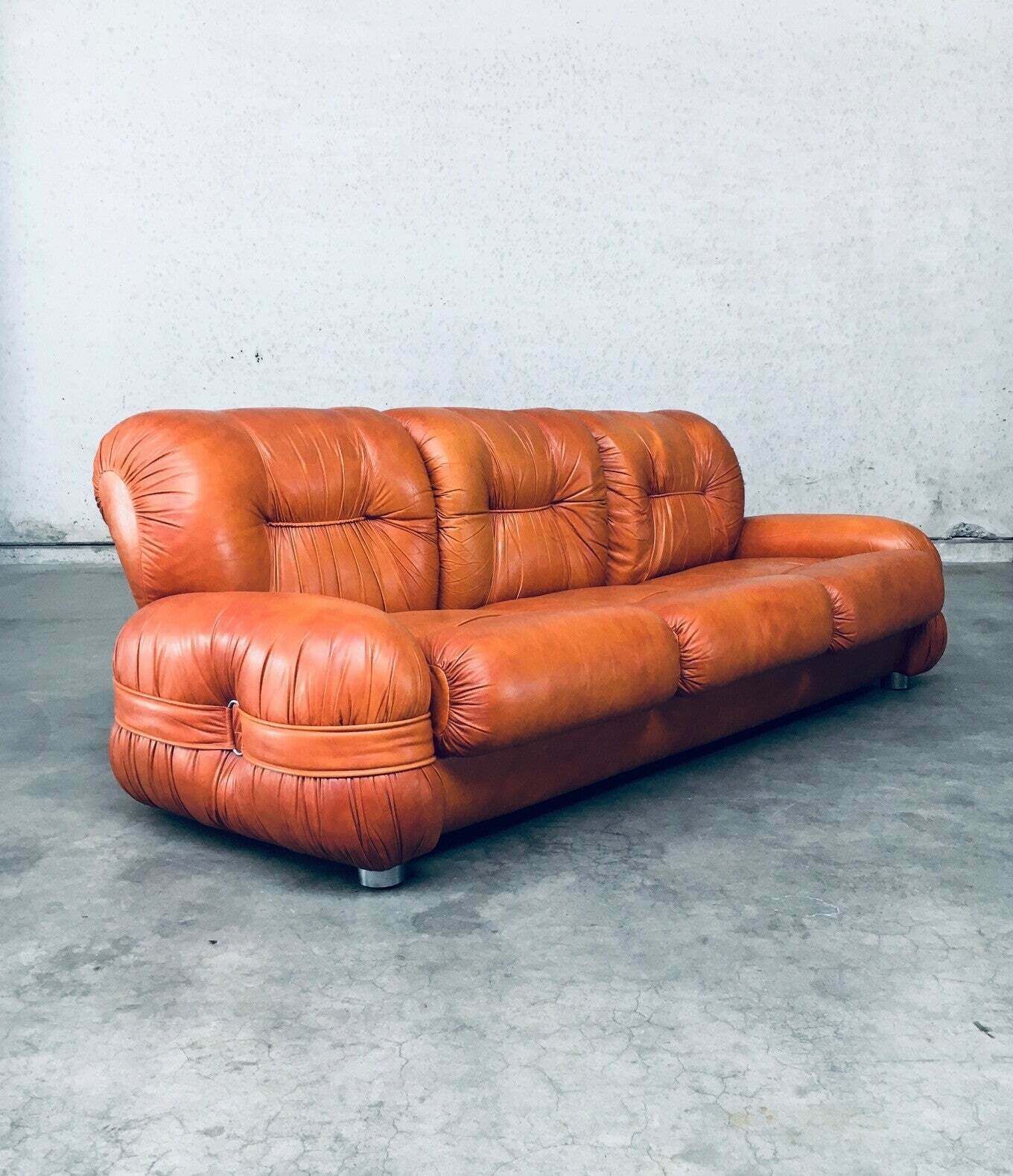 Meubels Italiaans Design Leren 3 Zitsbank, Mid Century Modern, Jaren 1970 photo