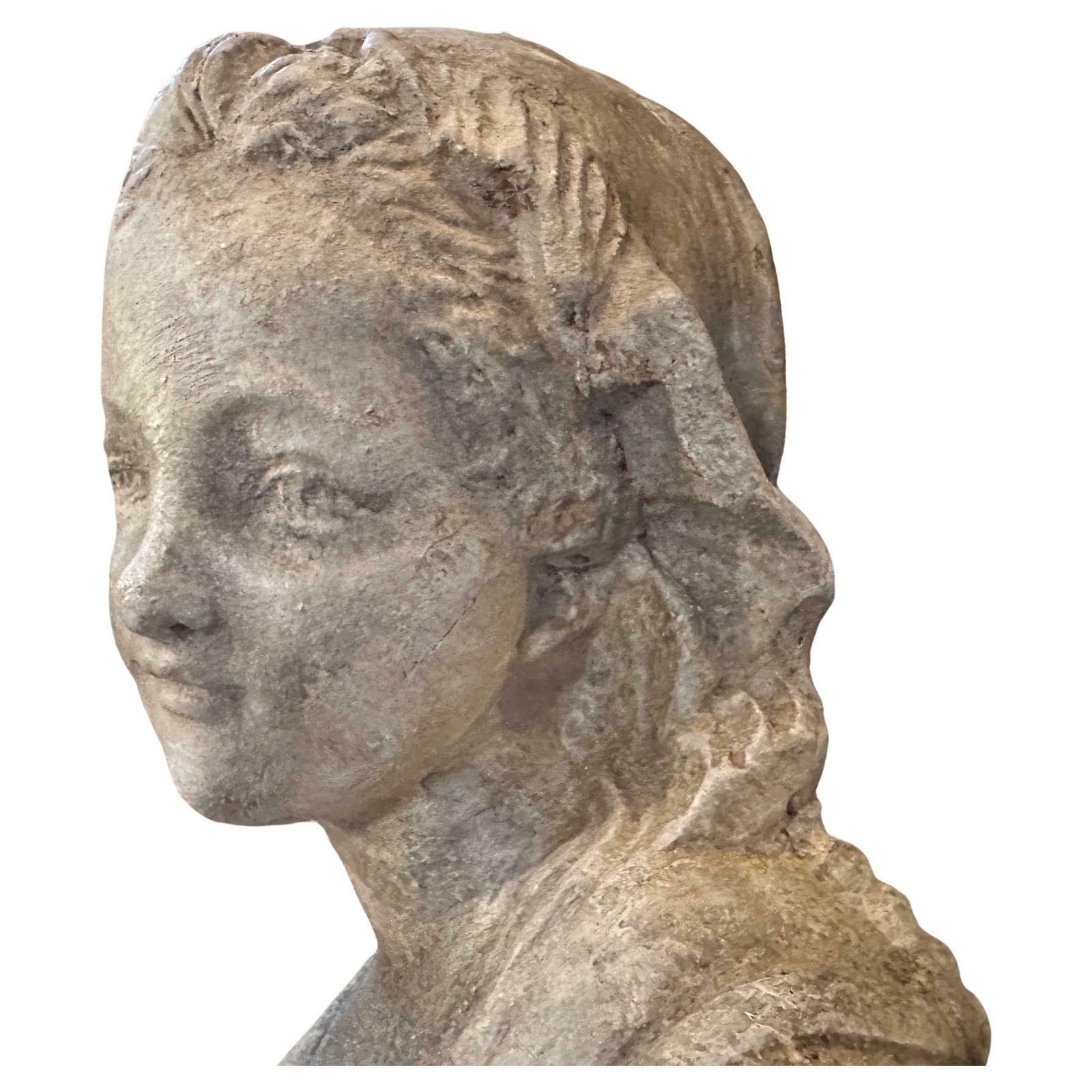 1930s Terracotta Sicilian Sculpture Of A Young Girl photo vintage