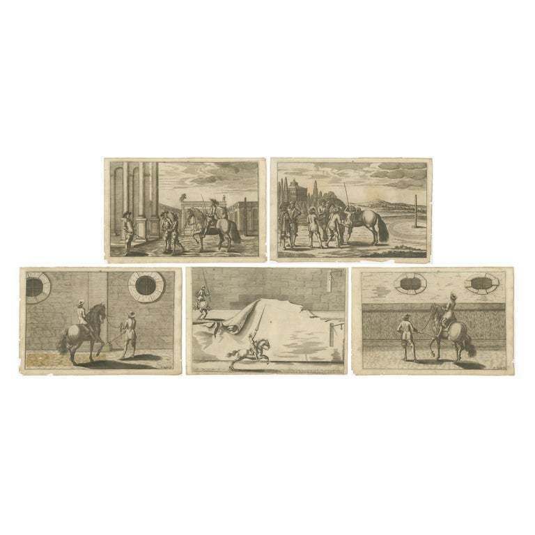 Set Of 5 Antique Horse Riding Prints