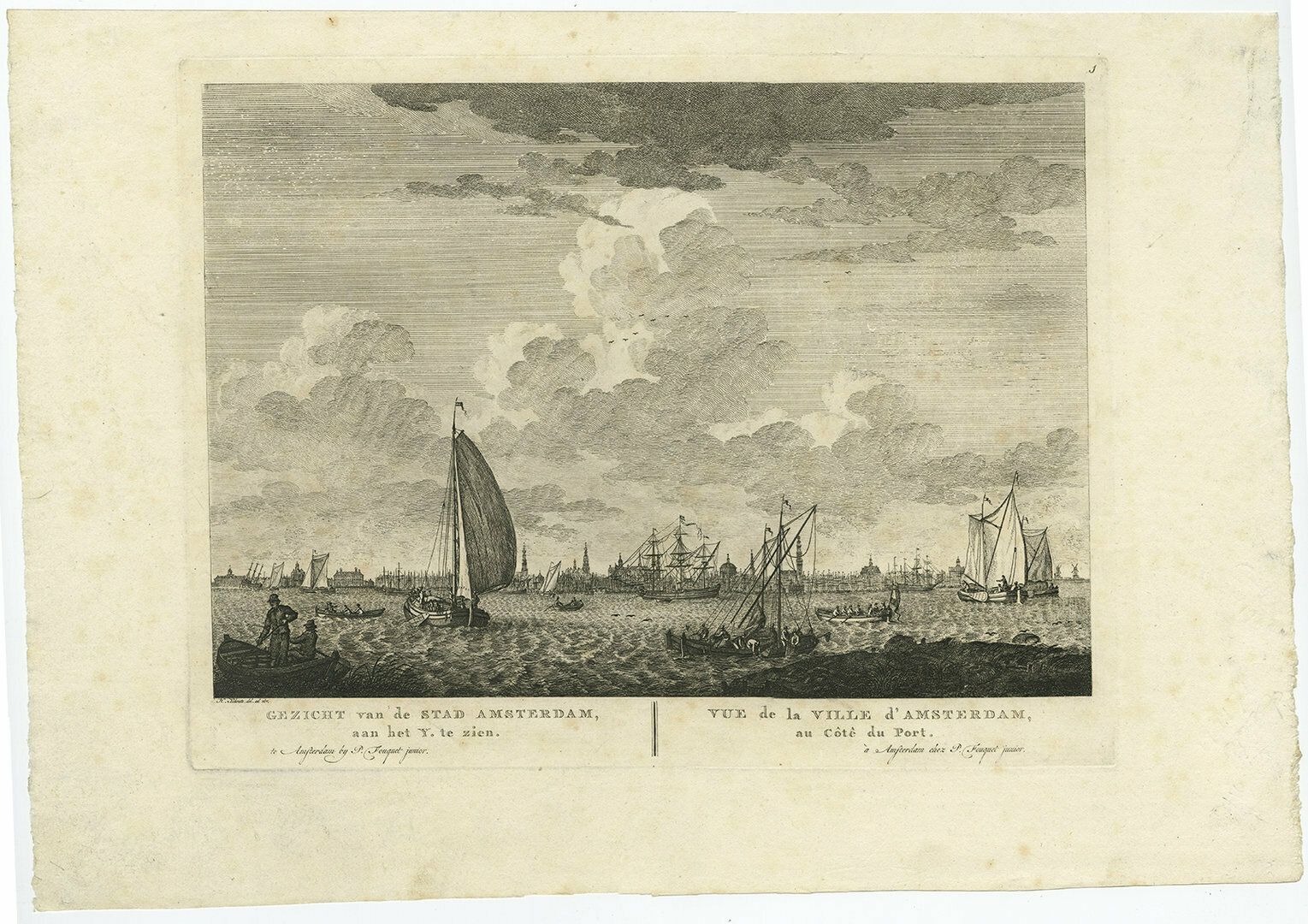 Antique Print With A View Of Amsterdam From The Ij River