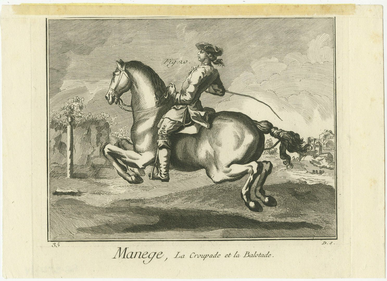 Antique Print Of Horse Riding, Ballotade