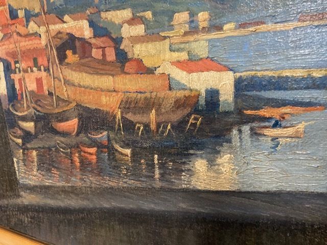Ancient Painting "City Of Taranto" By Artist Dante Canasi 1925. Oil On Faseite photo for sale