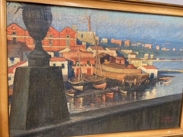 Ancient Painting "City Of Taranto" By Artist Dante Canasi 1925. Oil On Faseite photo buy