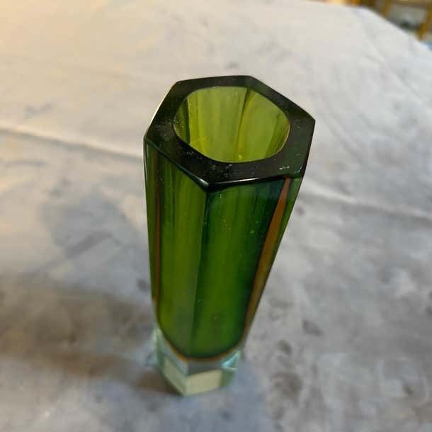 1960s Mid Century Modern Sommerso Murano Glass Hexagonal Vase By Mandruzzato photo for sale