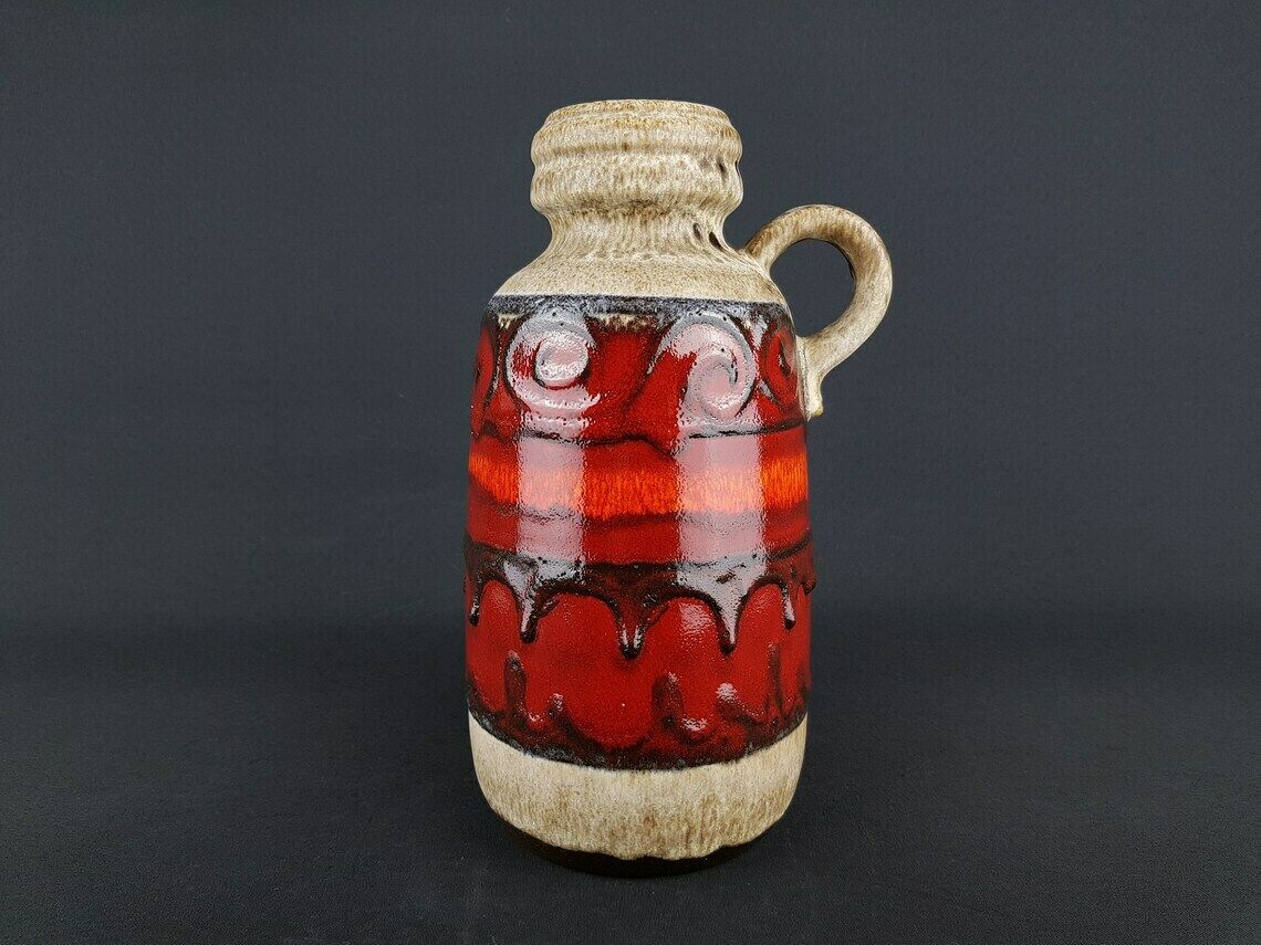Vintage Brown Red Scheurich Keramik Fat Lava Vase 413 26 West Geman Pottery 1970s