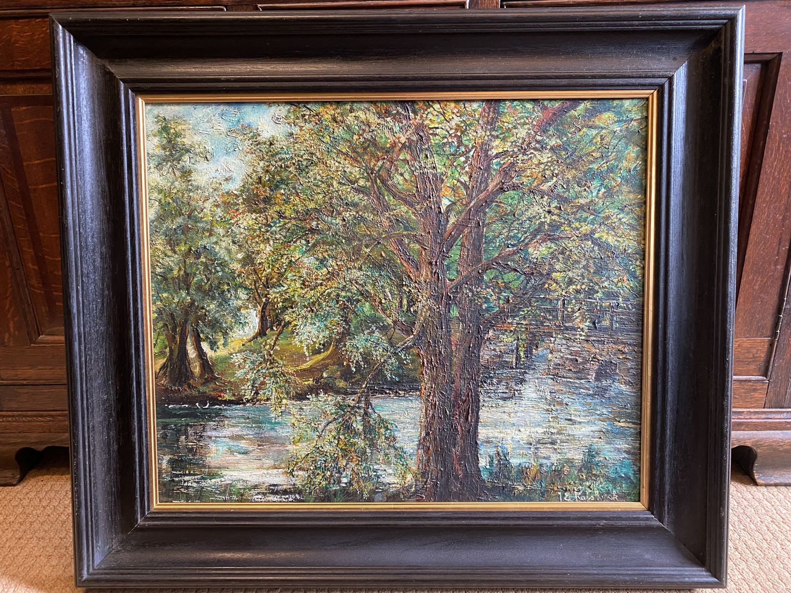 Oil Painting   Woodland And River Scene Signed Te Raisbeck