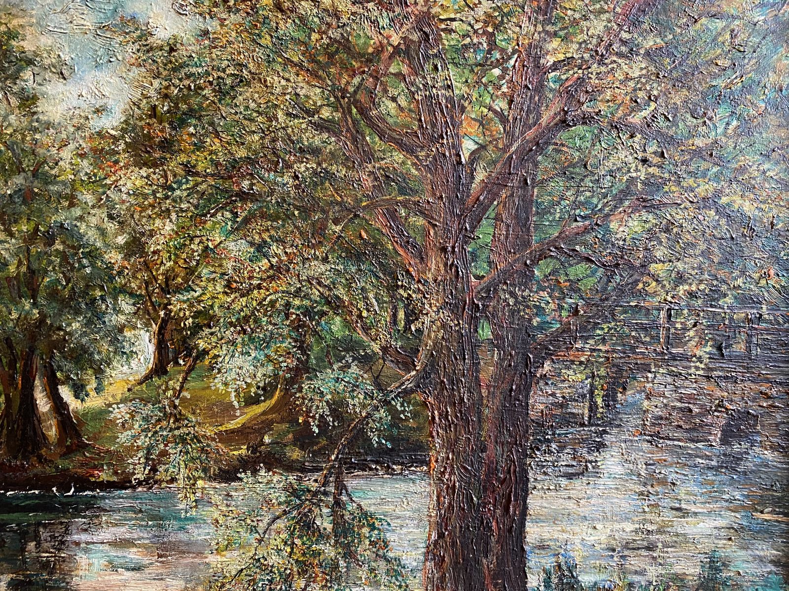 Oil Painting   Woodland And River Scene Signed Te Raisbeck photo for sale
