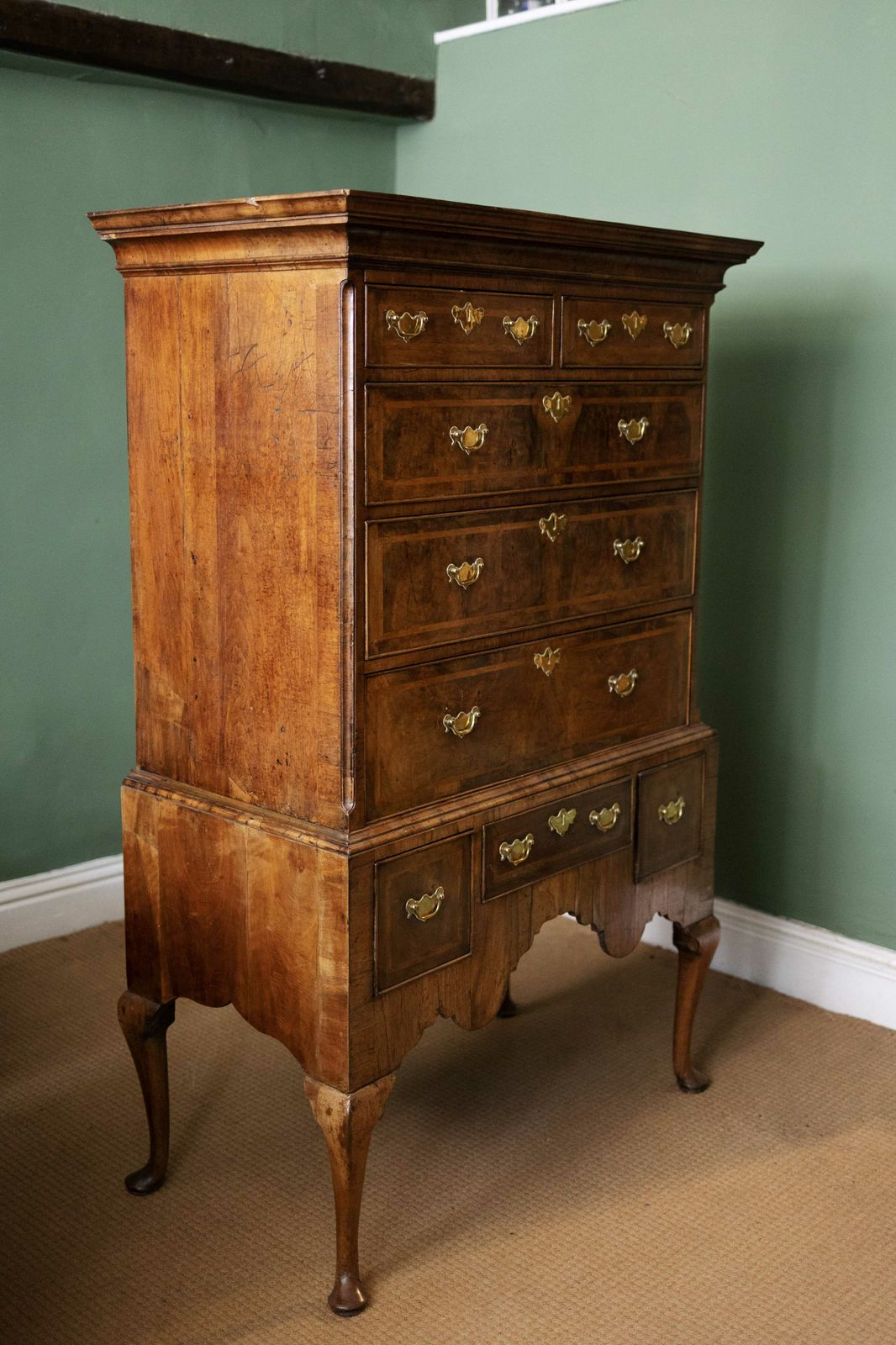 photo for sale Early 18th Century Walnut Chest On Stand With Cabriole Legs
