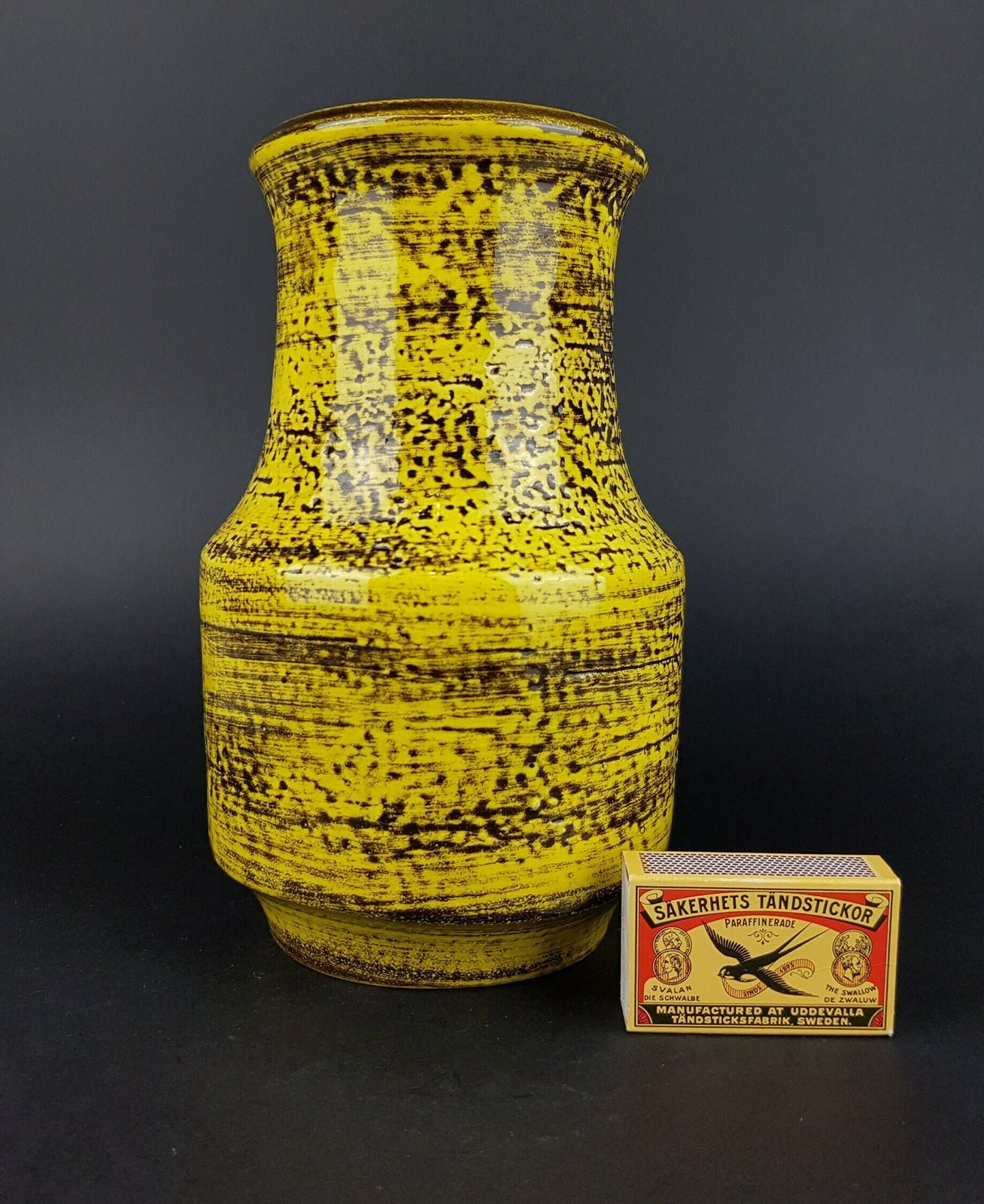 Vintage Silberdistel Keramik Yellow Vase With Black Accents West German Pottery 1970s photo furniture