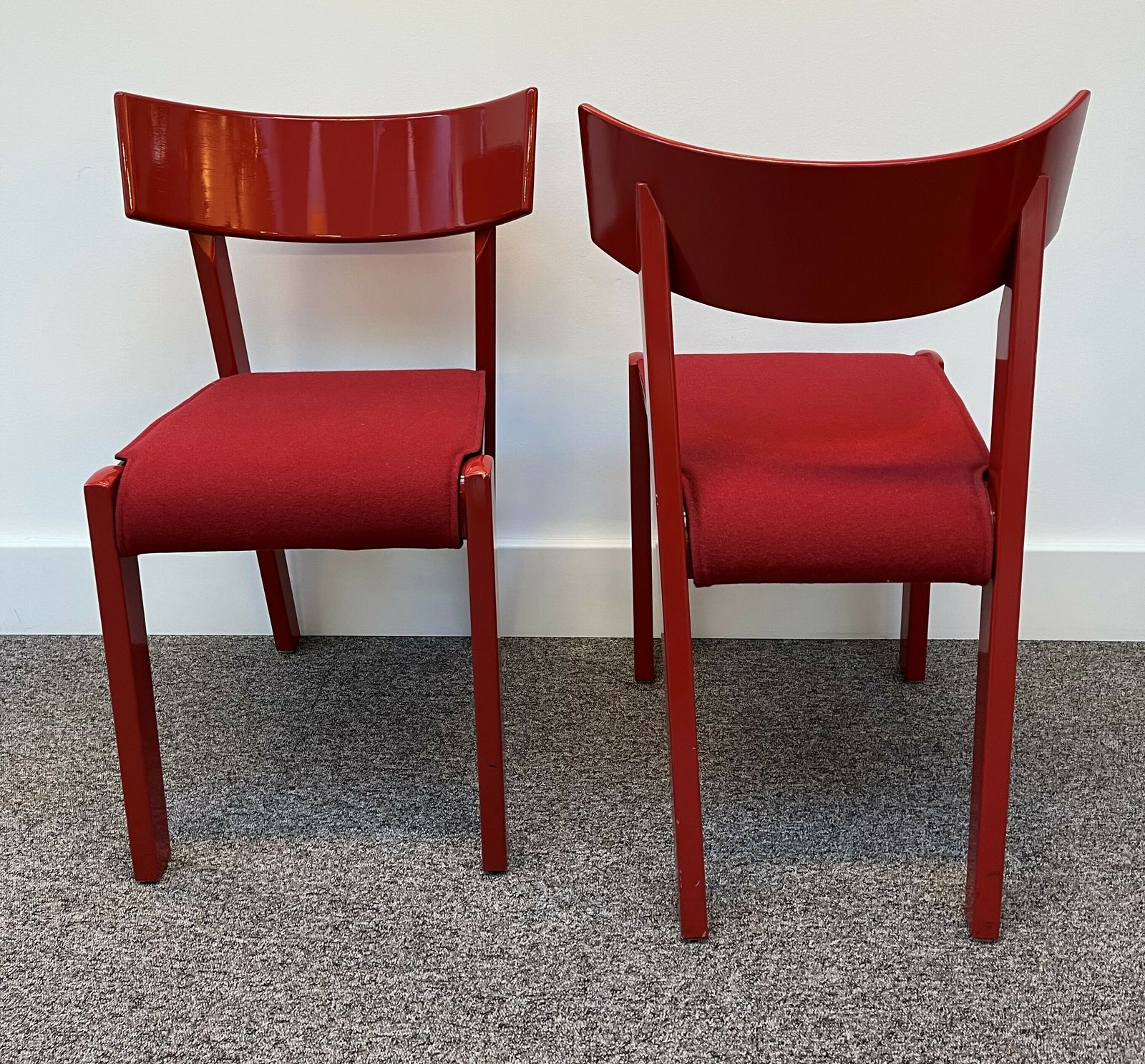 Vintage Red Lacquered Felt Fabric Chairs | Mid Century Design | Seating For Home & Office Use photo buy