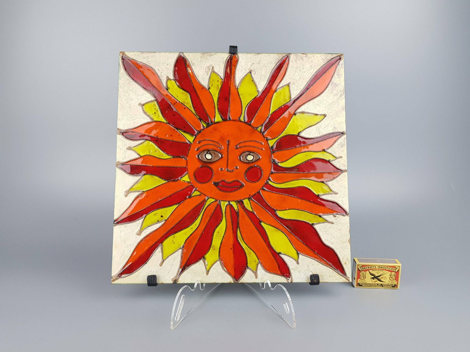 Vintage Italian Wall Tile With Sun Decor Made In Italy 1960 70s photo furniture