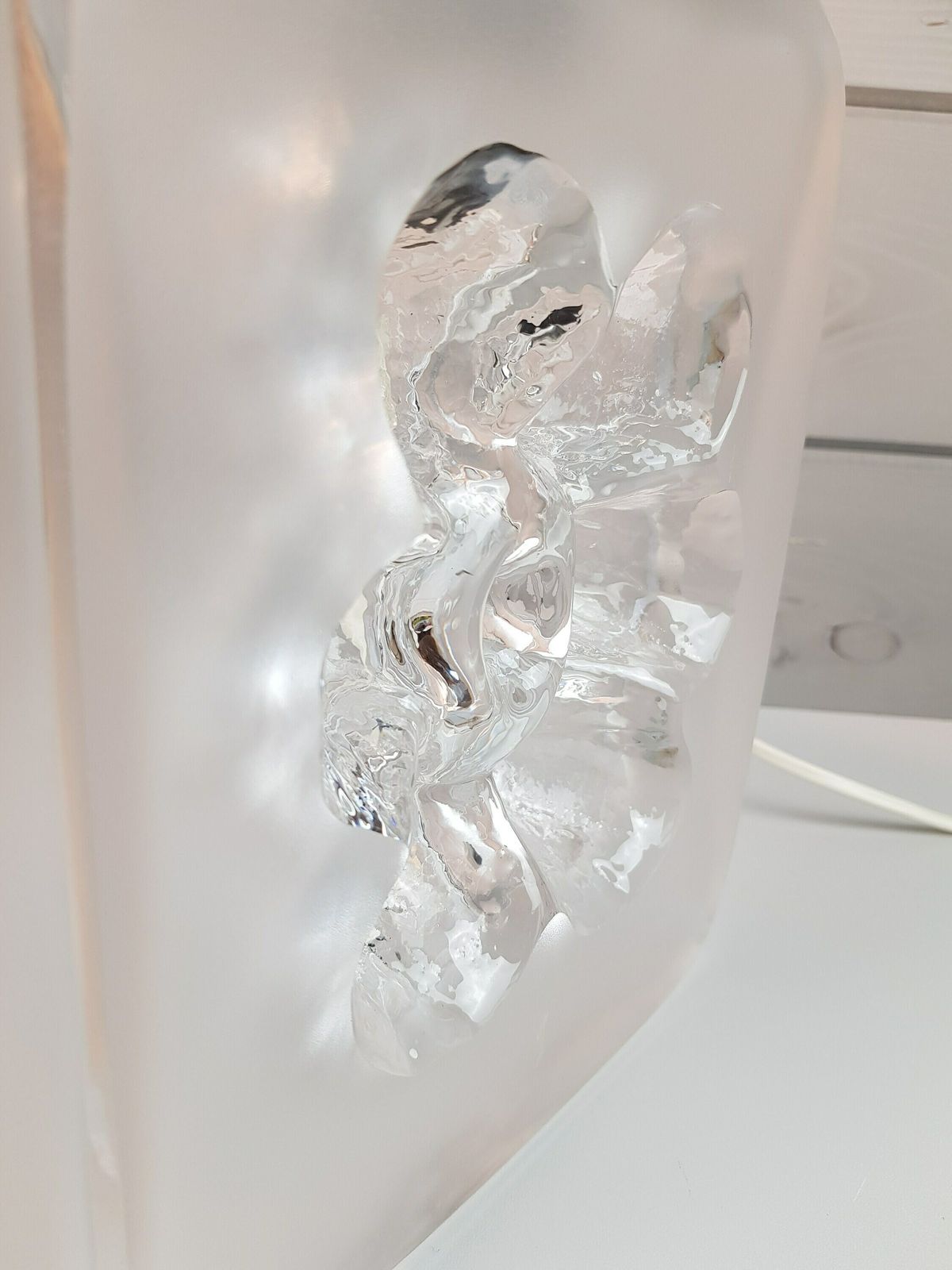Exceptional Vintage Peill And Putzler Clear And Frosted Glass Table Lamp Flower Decor By Horst Tüselmann From Germany 1960 70's photo vinterior