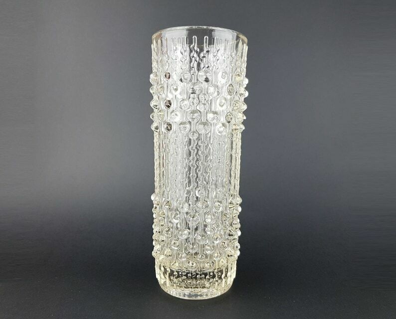 Vintage 1974s Hermanova Clear Glass Vase From Czech Republic By Frantisek Peceny