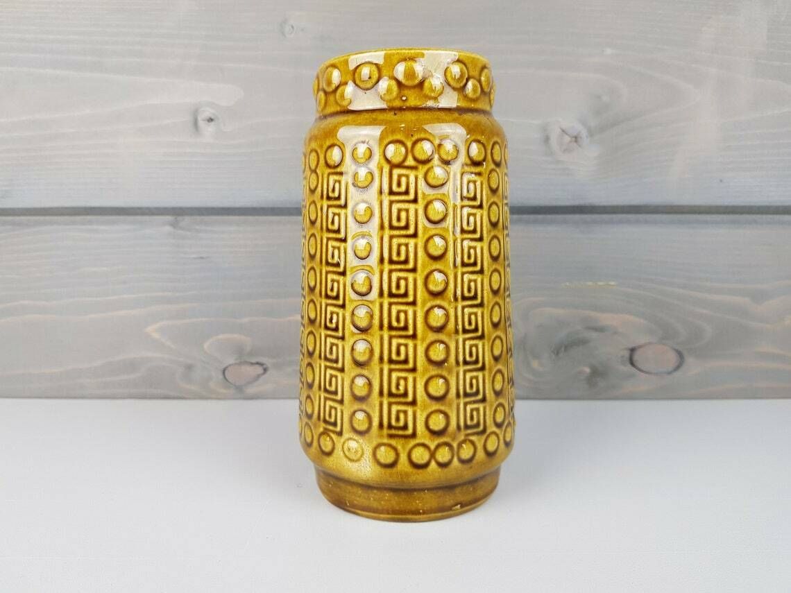 Vintage Akru Keramik (Alfred Krupp) Olive Green Vase West German Pottery Fat Lav