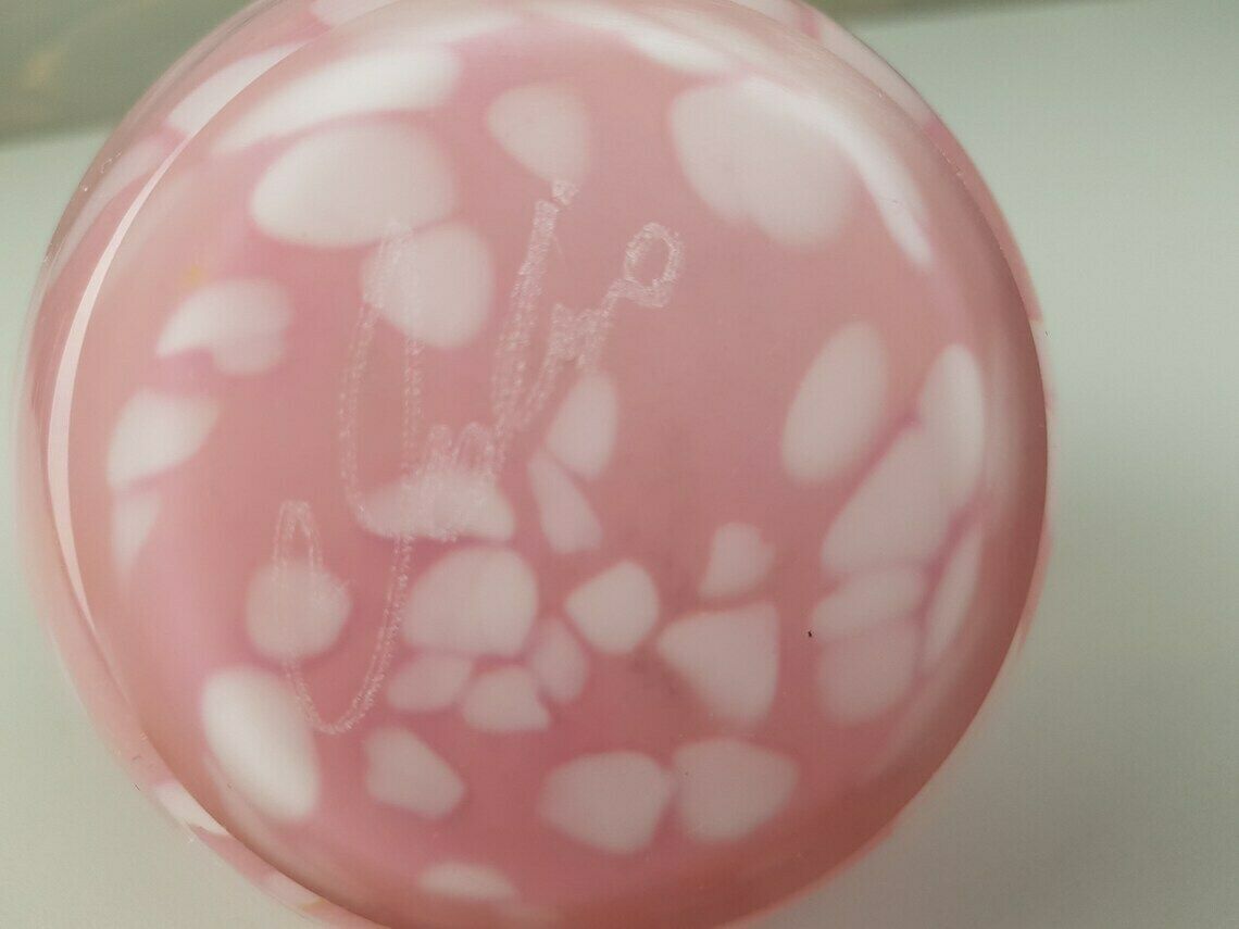 Vintage Mdina Small Pink White Mottled Glass Vase From Malta 1970s, Signed And Labelled photo vinterior