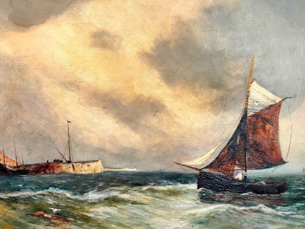 Oil Painting   Fisherman Homeward Bound In Rough Seas photo 375.0