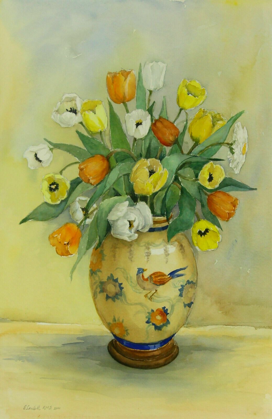 Watercolour By Sheila Sewell Rms. Vase Of Tulips photo furniture