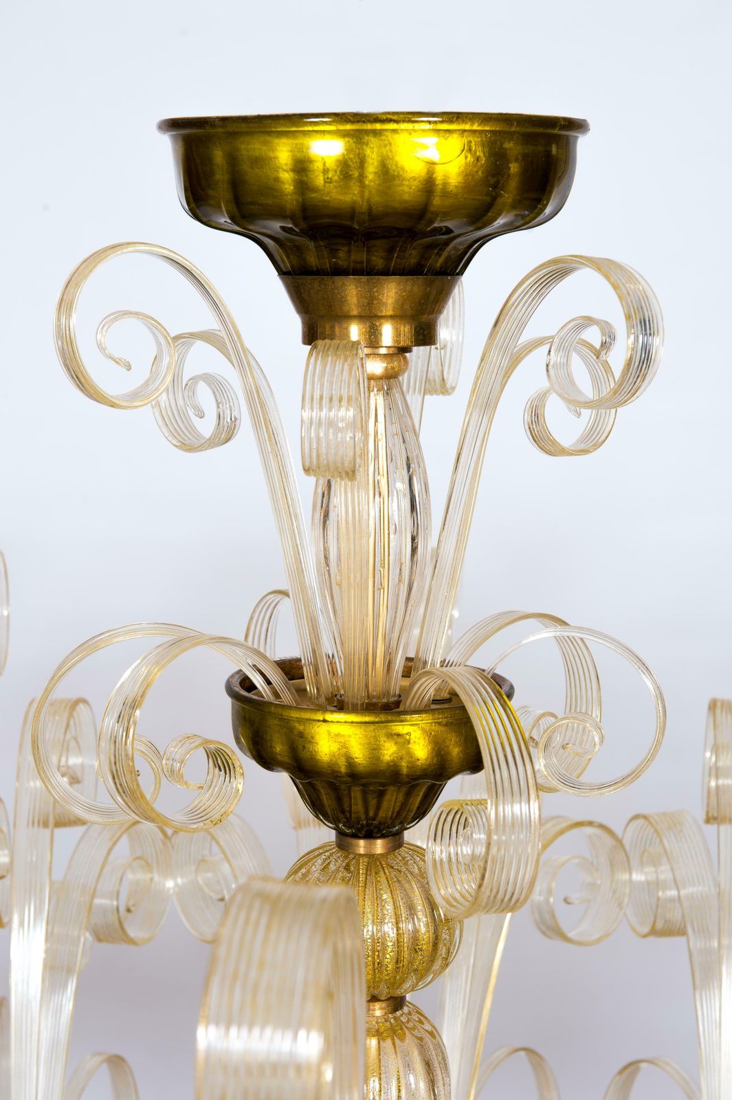 Pastorals Flush Mount In Gold Murano Glass And Green Italy 1970s photo vintage