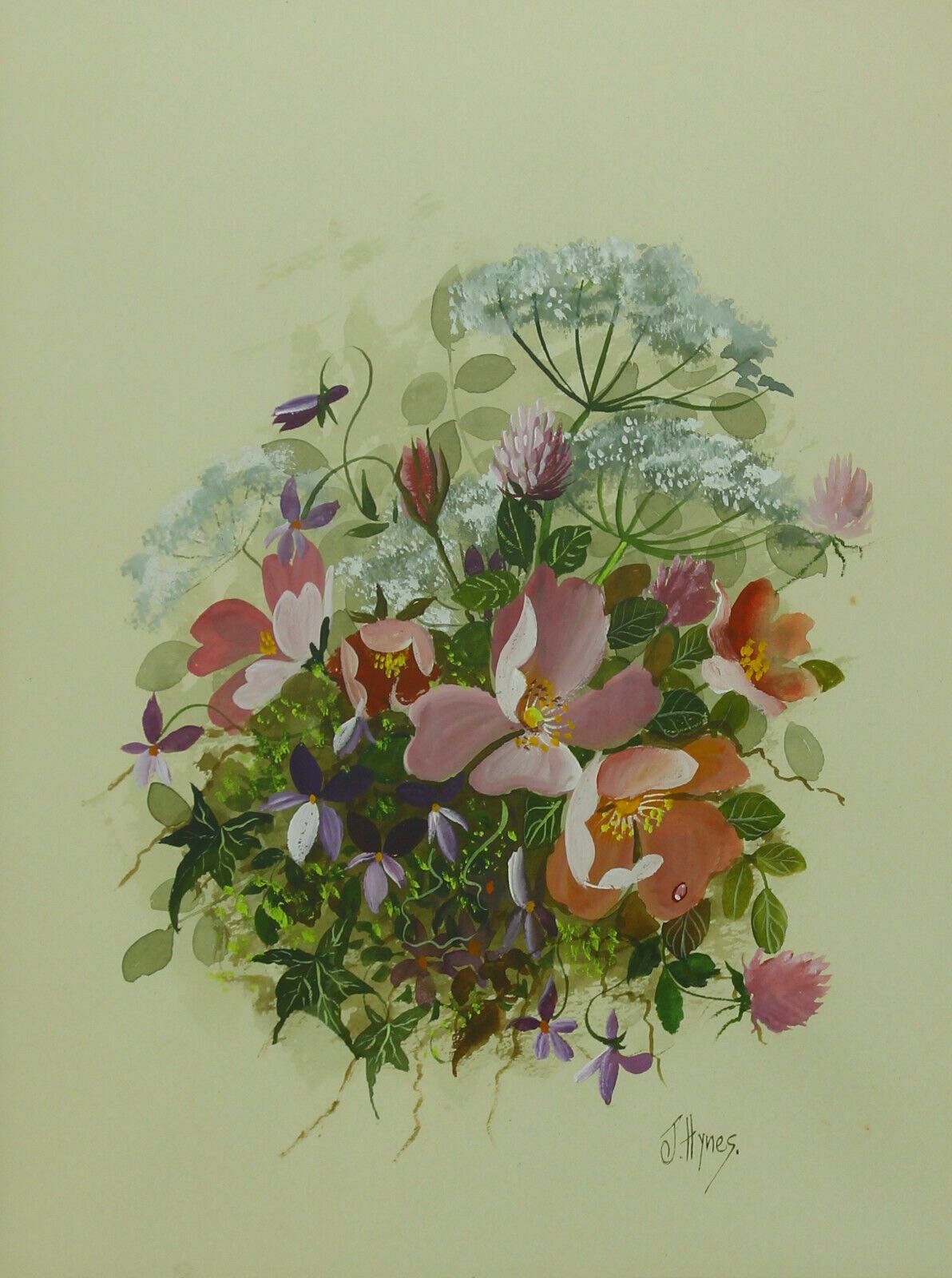 Watercolour Of Dog Roses, Violets, Red Clover And Burnet Saxifrage By Joe Hynes. photo furniture