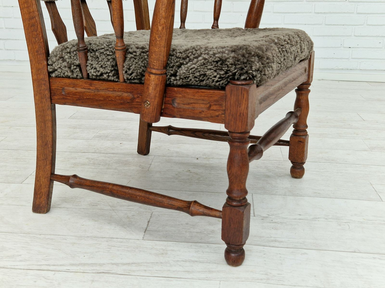 photo for sale 1960s, Danish Design, Renovated Reupholstered High Back Ear Flap Chair, Sheepskin, Oak Wood.