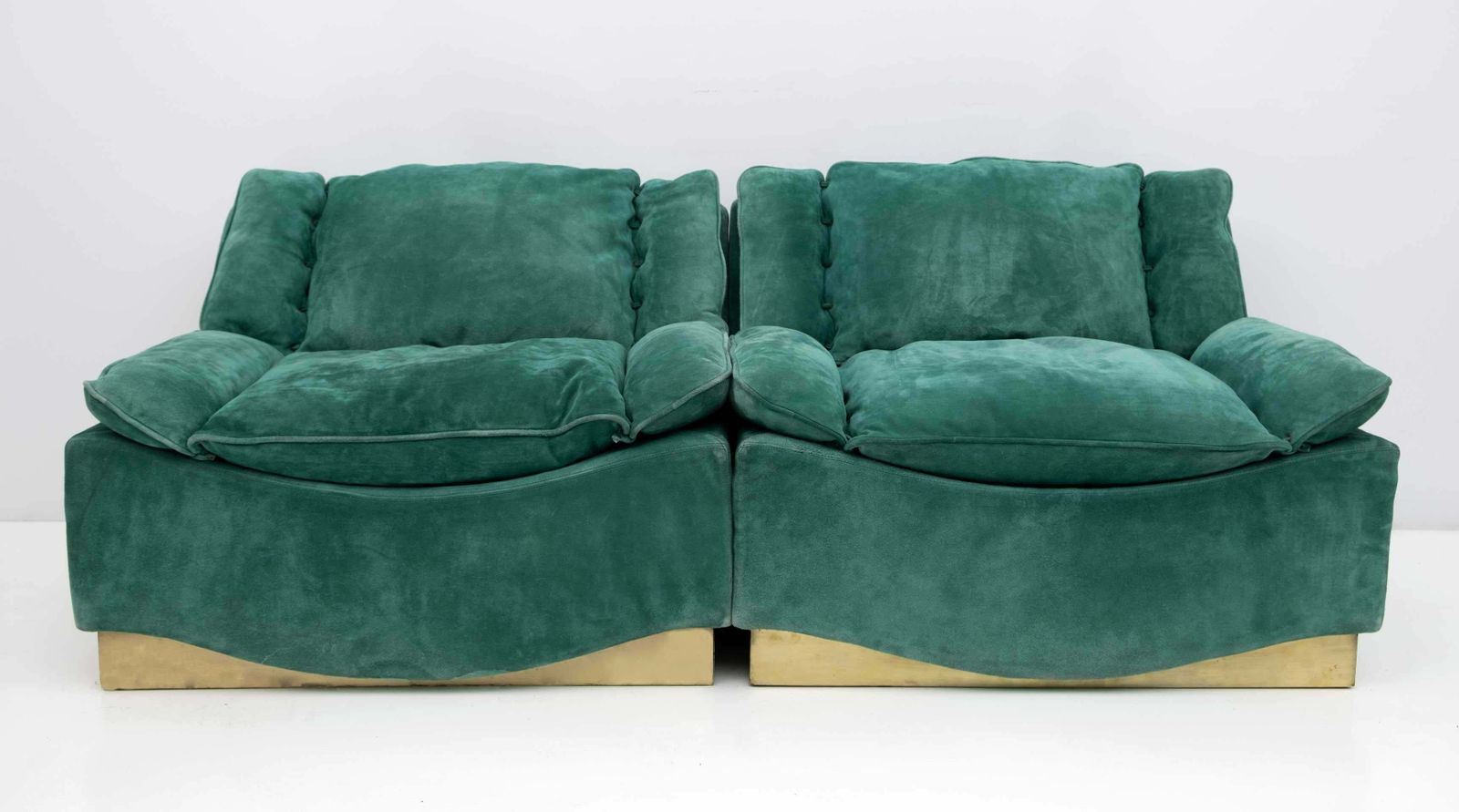 Pair Of Luciano Frigerio Mid Century Modern Suede Armchairs And Footrest, 1970s photo buy