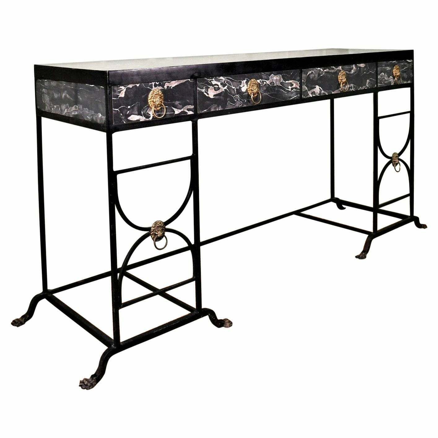 Regency Faux Marble Iron Sideboard By Roger Thibier