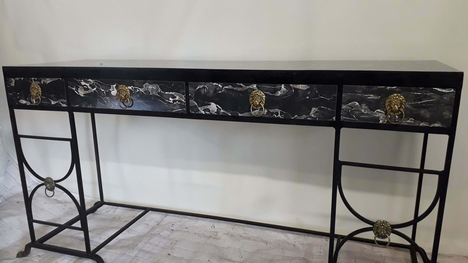 photo furniture Regency Faux Marble Iron Sideboard By Roger Thibier