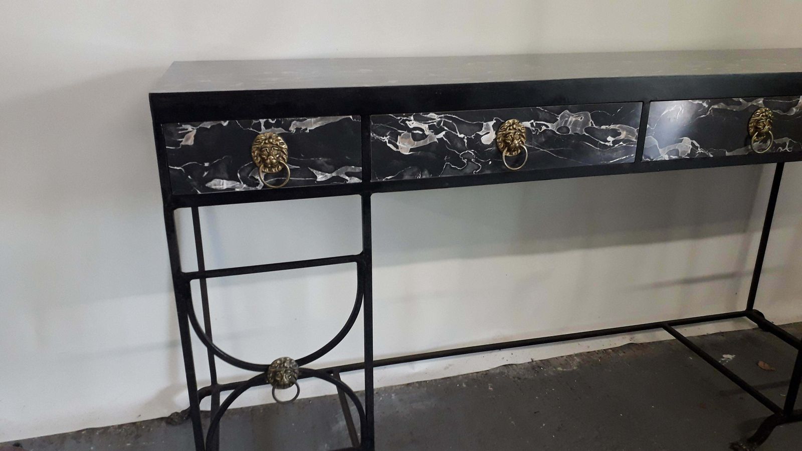 photo for sale Regency Faux Marble Iron Sideboard By Roger Thibier