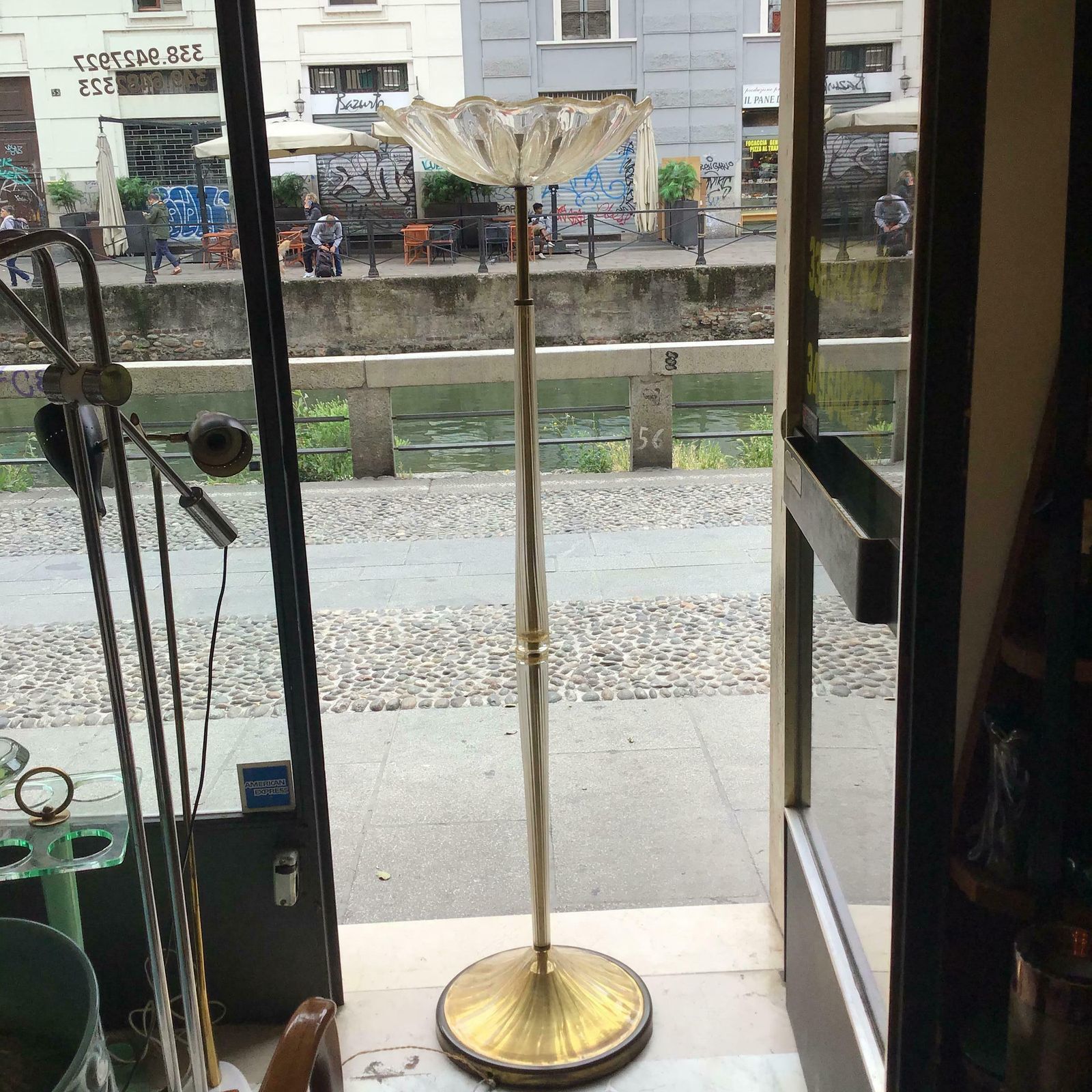 Seguso Floor Lamp Murano Gold Glass Brass 1950 Italy photo Lighting