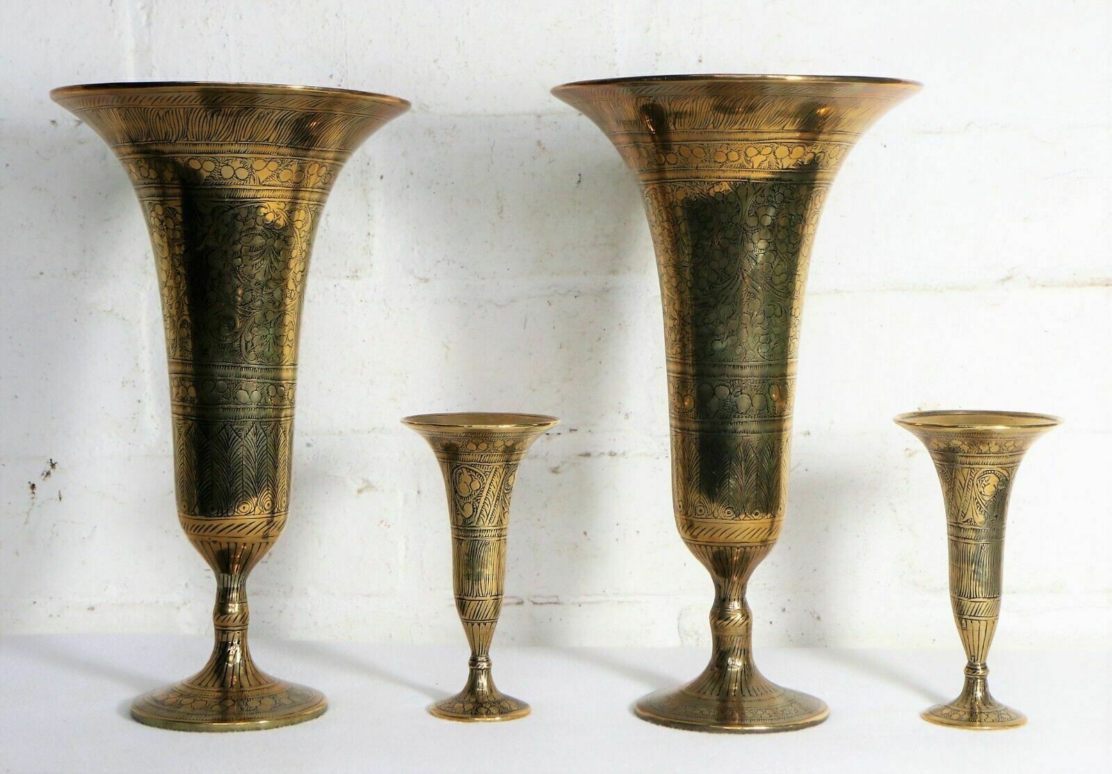 Antique Indian Brass Vases Mixed Set Of 4 Bronze Patina Bells photo Home Decor