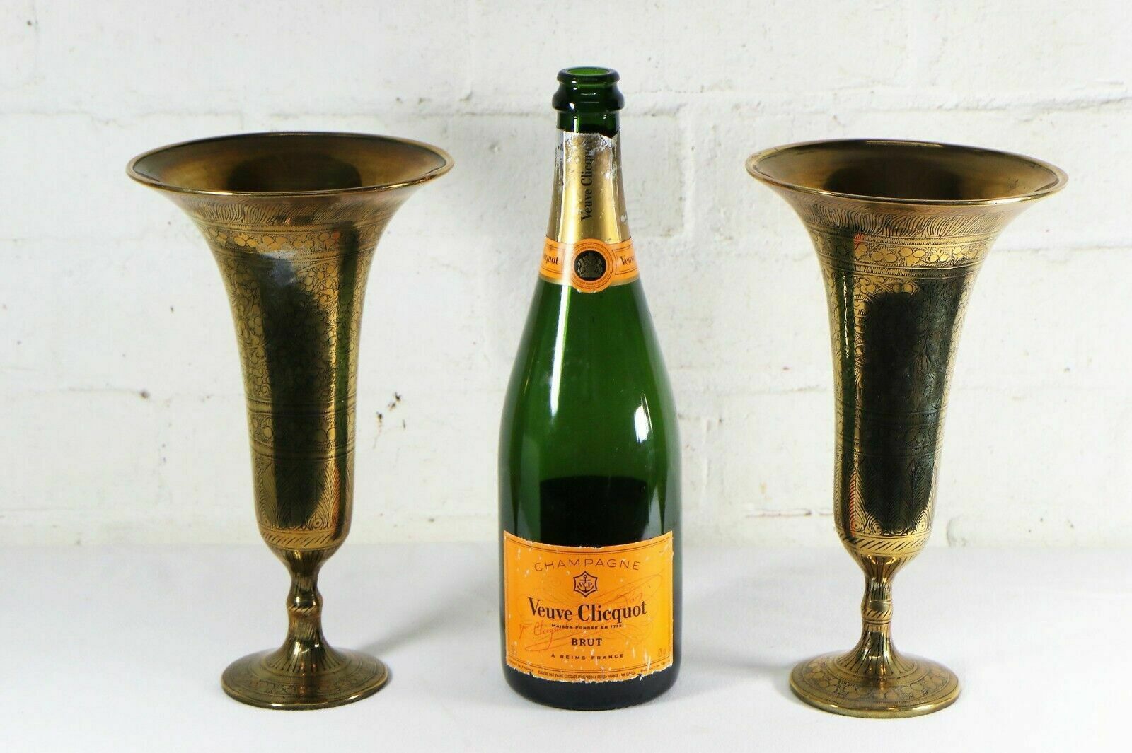 Antique Indian Brass Vases Mixed Set Of 4 Bronze Patina Bells photo 78.0