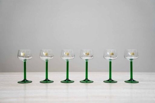 Luminarc France Green Stemmed Liquor / Wine Glasses, Vintage, 1970s, Set Of 6