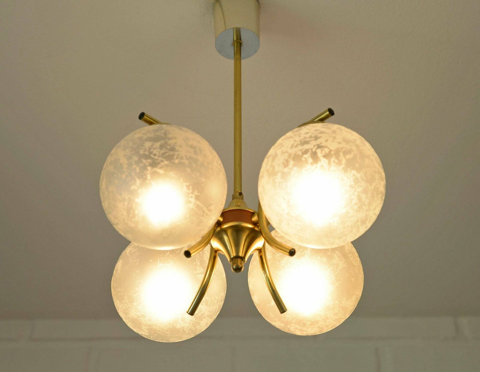Small Vintage Pendant Light From 70's / Mid Century Chandelier / Brass Ceiling Light Fixture photo furniture