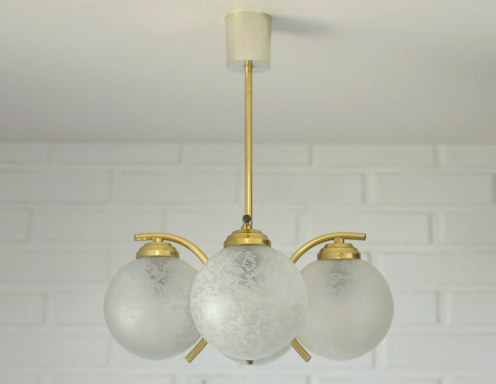 Small Vintage Pendant Light From 70's / Mid Century Chandelier / Brass Ceiling Light Fixture photo Lighting