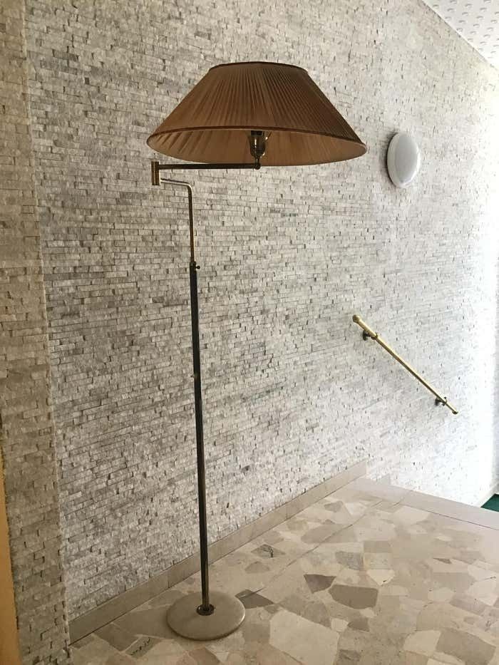 Arredoluce Angelo Lelii Adjustablfloor Lamp Marbre Brass Lampshade 1950, Italy photo furniture