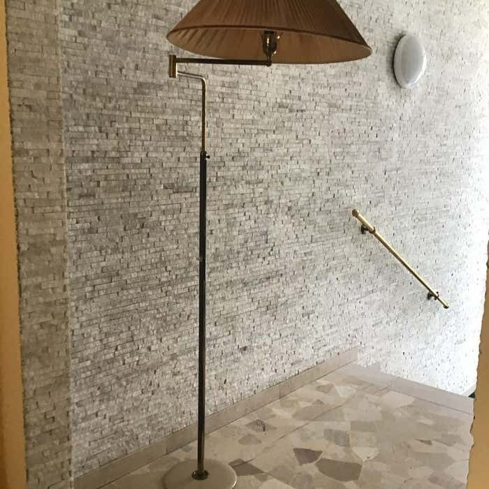 Arredoluce Angelo Lelii Adjustablfloor Lamp Marbre Brass Lampshade 1950, Italy photo Lighting