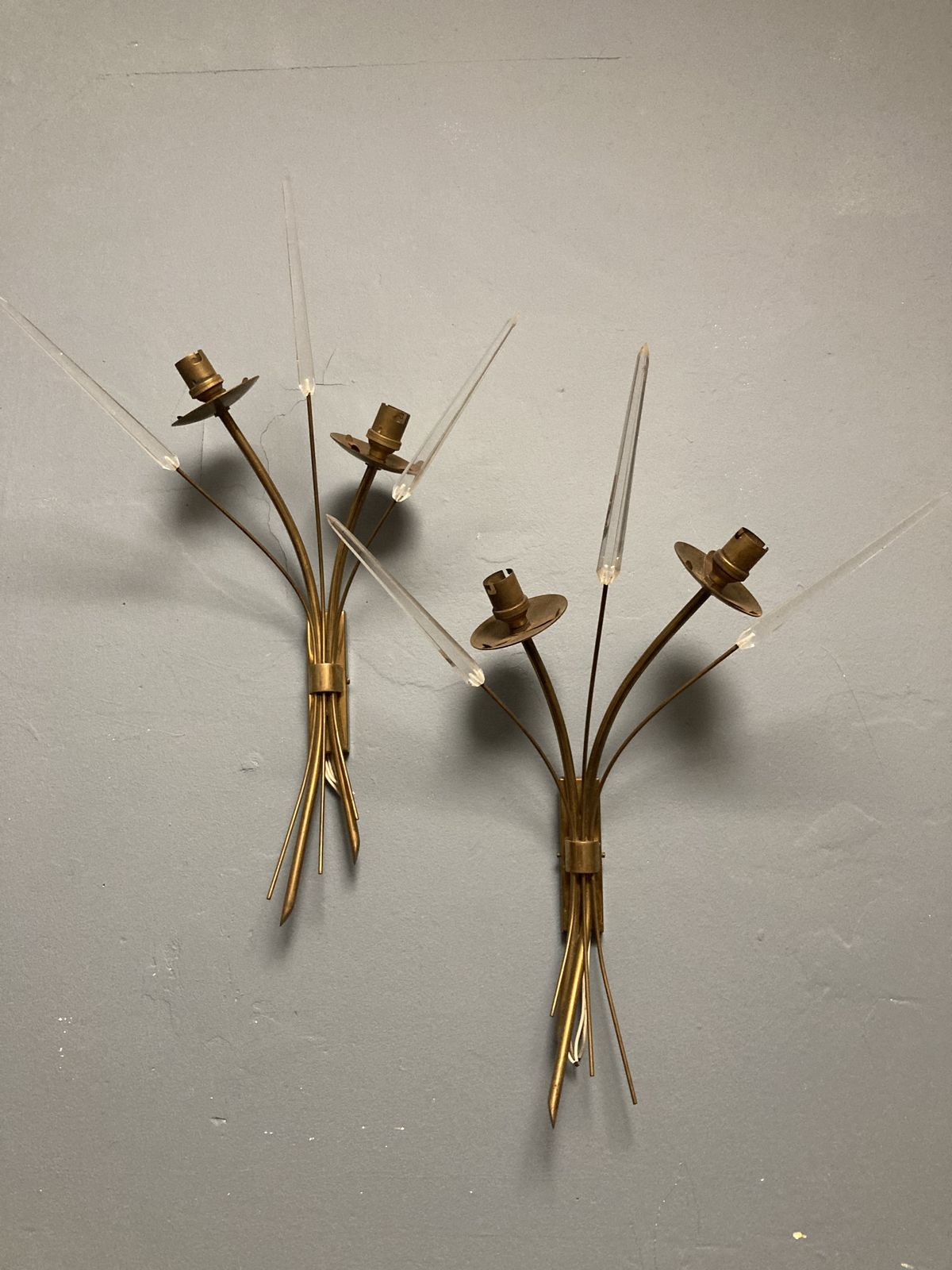 Mid Century Pair Of Brass & Perspex French Wall Lights Attributed To Maison Arlus photo furniture