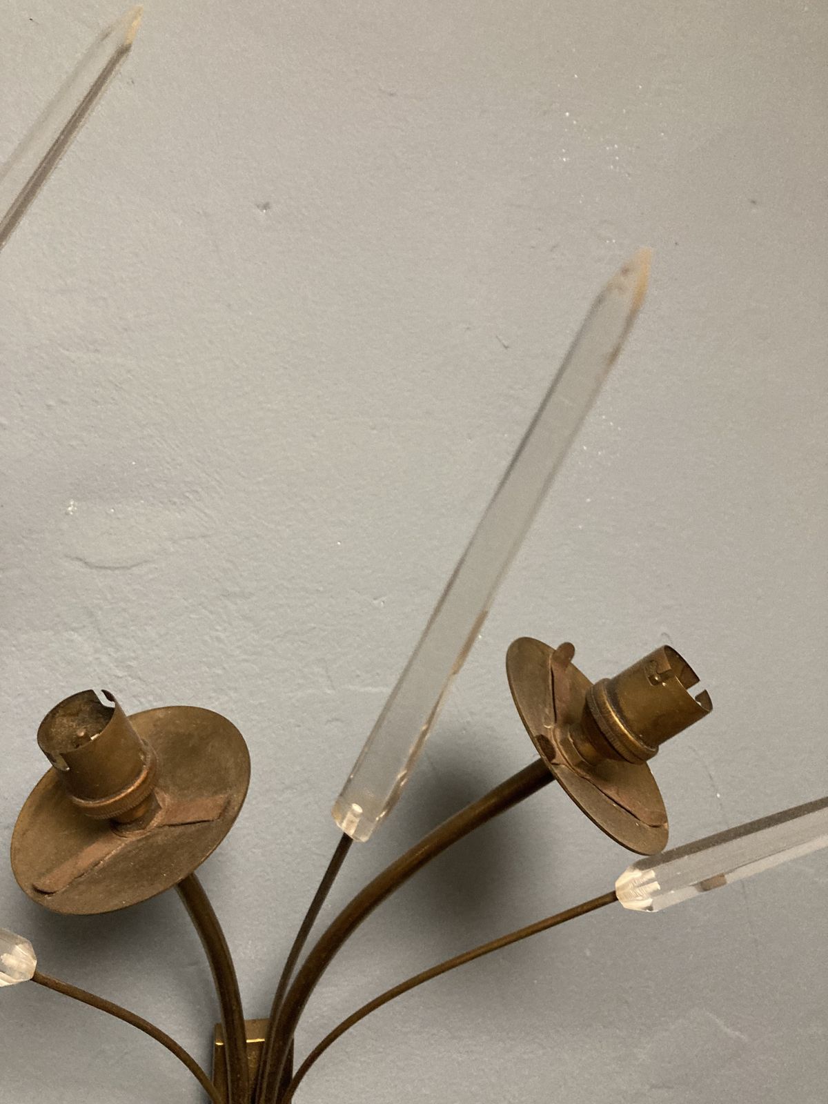 Mid Century Pair Of Brass & Perspex French Wall Lights Attributed To Maison Arlus photo Lighting