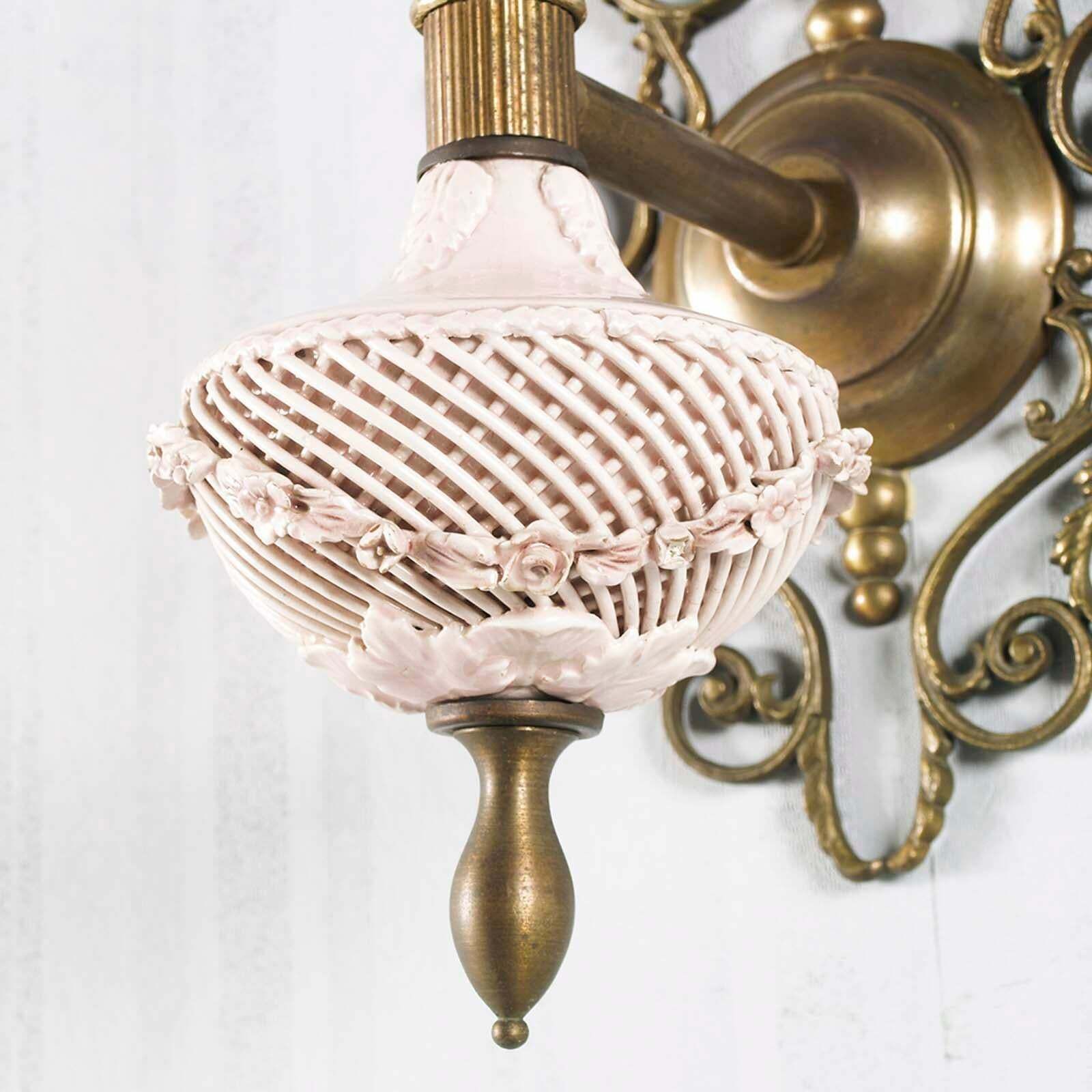 Art Nouveau Venetian Wall Lights Pink Porcelain From Bassano Brass And Bronze photo Lighting