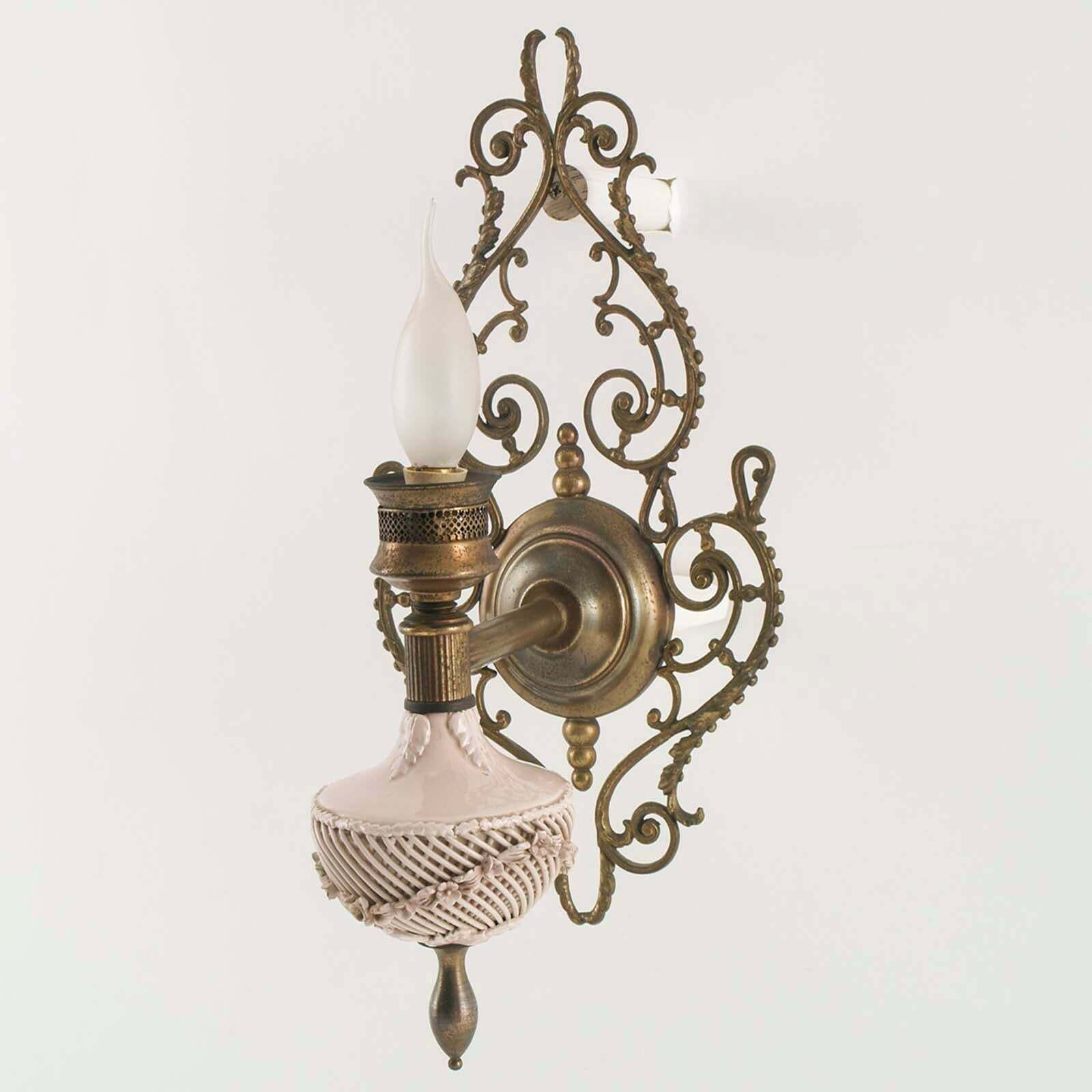 Art Nouveau Venetian Wall Lights Pink Porcelain From Bassano Brass And Bronze photo 3258.7200000000003