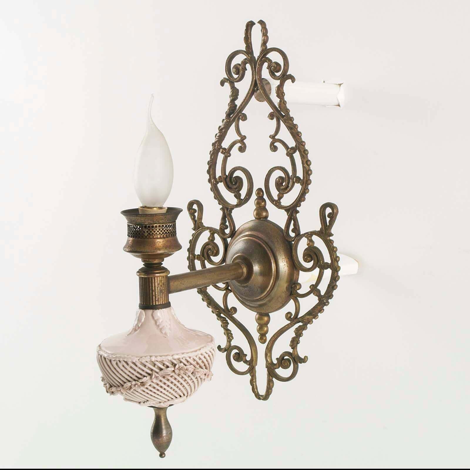 Art Nouveau Venetian Wall Lights Pink Porcelain From Bassano Brass And Bronze photo vinterior