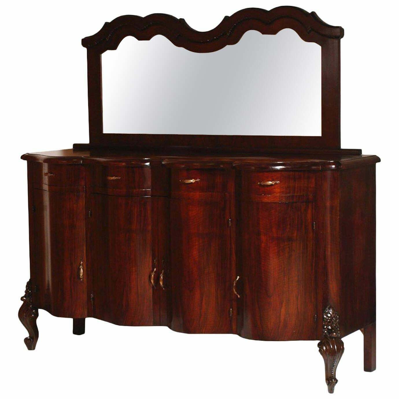 20th Century Baroque Venetian Credenza Mirrored Sideboard Walnut And Burl Walnut