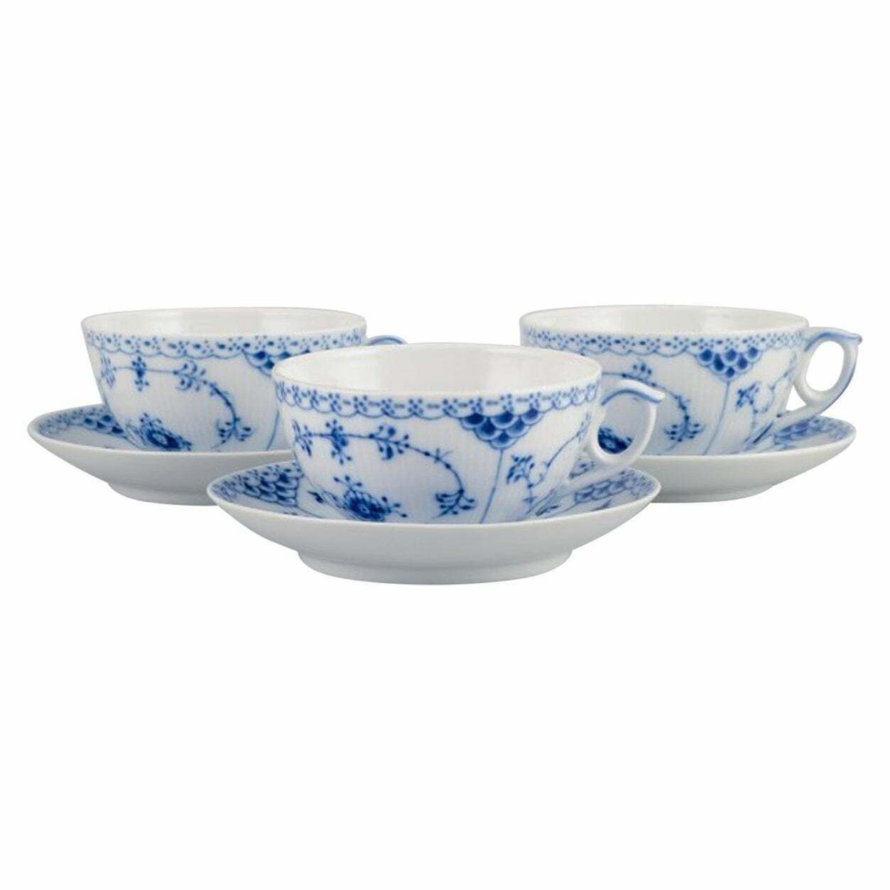 Royal Copenhagen, Blue Fluted Half Lace, Three Pairs Of Large Teacups. photo furniture
