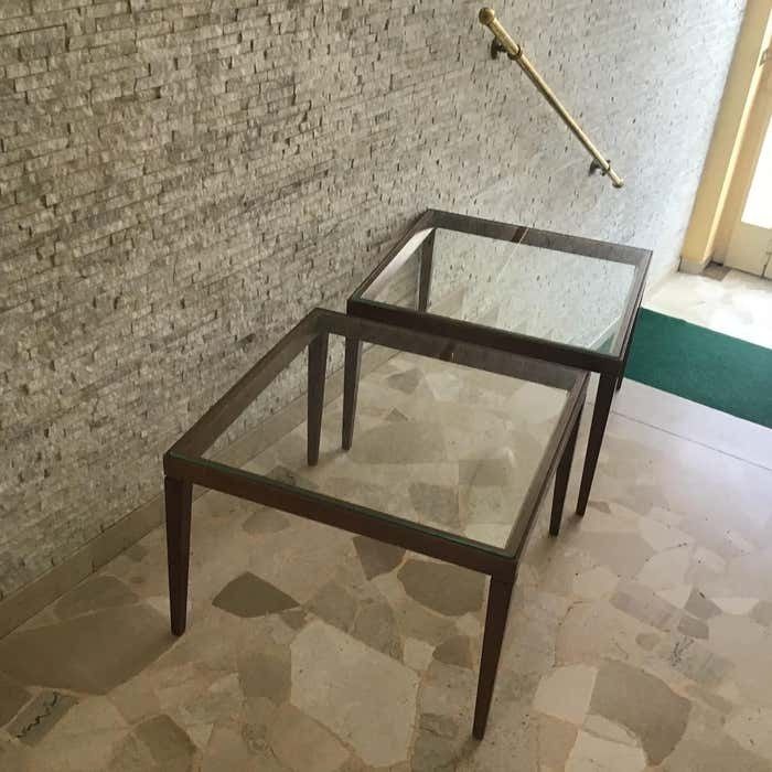 photo for sale Paolo Buffa Couple Coffe Table Brass Wood Glass 1955 Italy