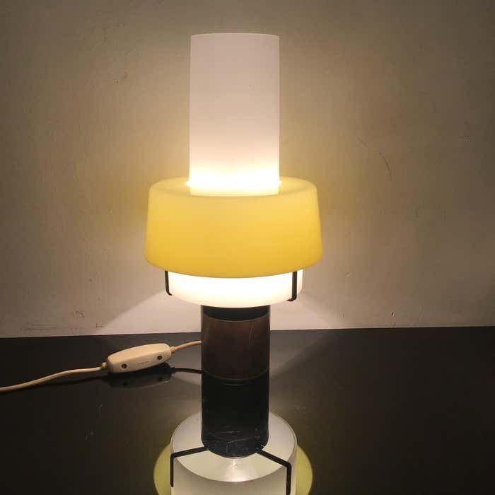 Stilnovo Table Lamp Brass Opaline Glass Plexiglas 1950s Italy photo vintage